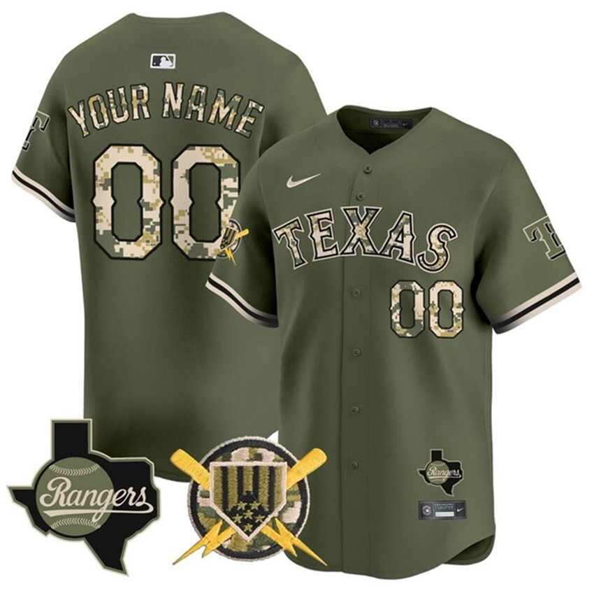 Men's Olive Texas Rangers Active Player Custom Armed Forces Day Vapor Premier Limited Stitched Baseball Jersey